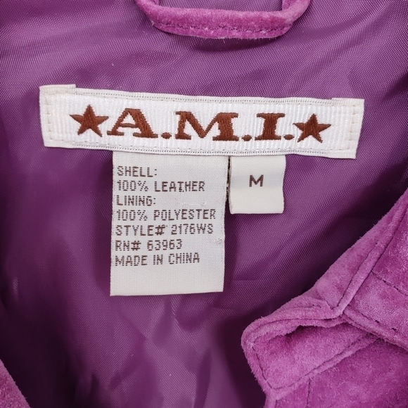 VINTAGE A.M.I. US women Medium purple jacket leather fully lined snap front cuff - Picture 4 of 8
